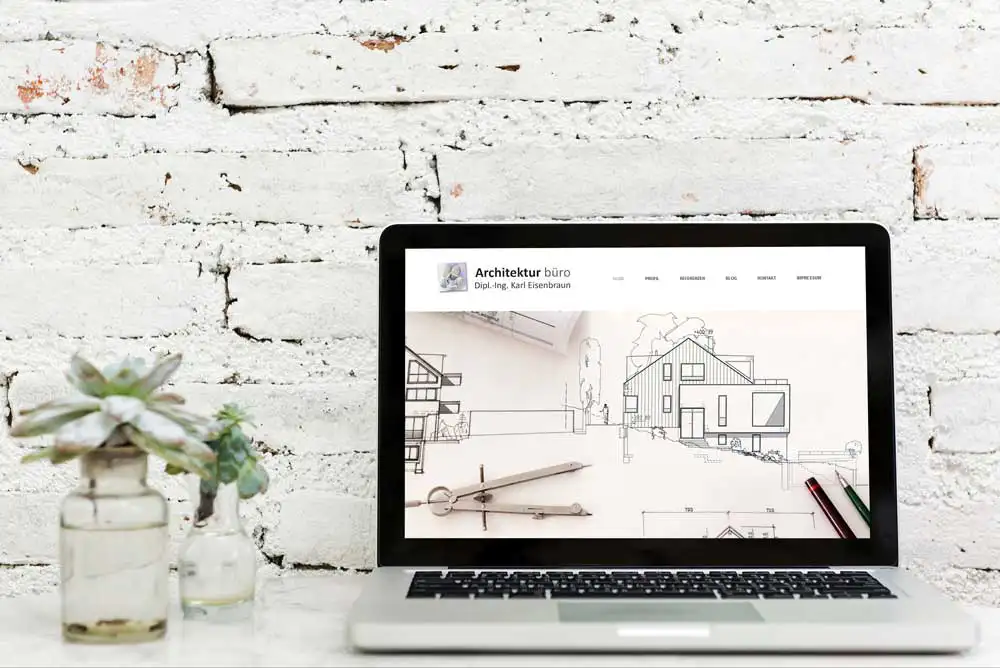 Online-Marketing und Online-Kommunikation für das Architekturbüro Eisenbraun. Das Bild zeigt die Website des Architekturbüros.